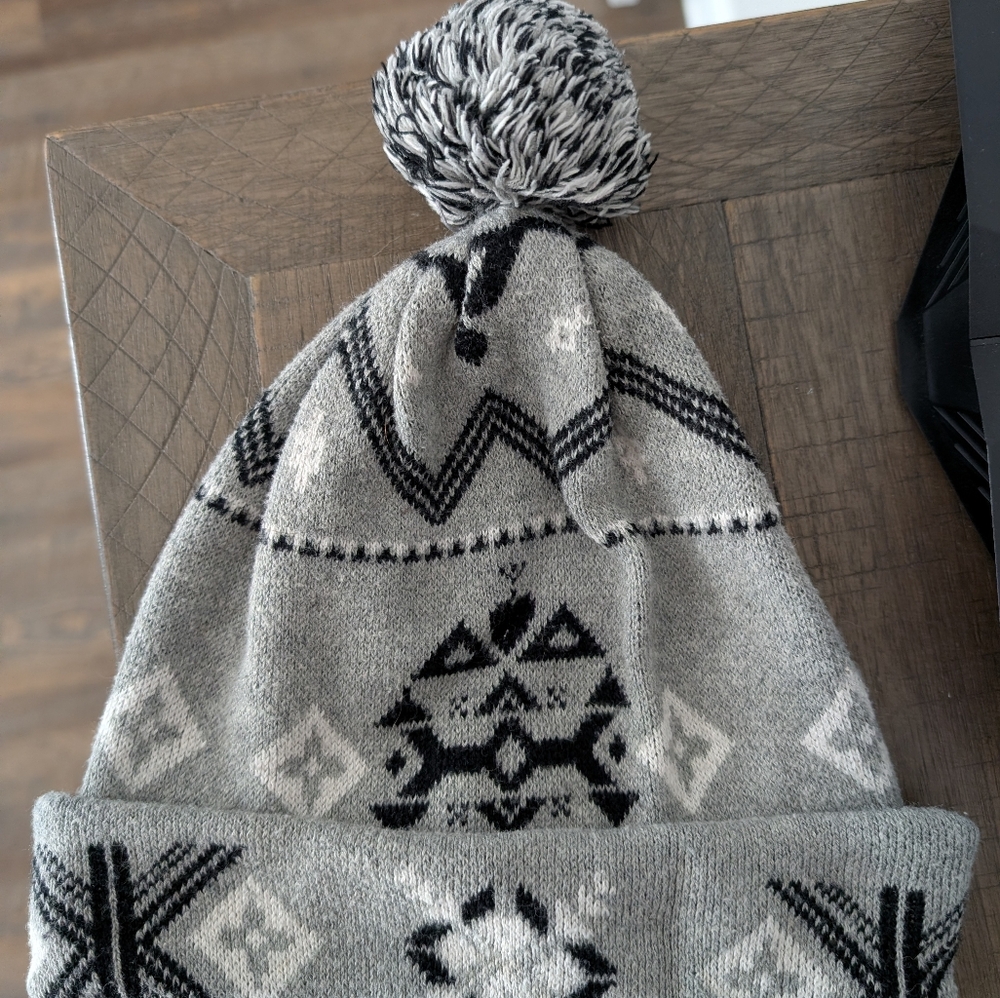 Gray and Black Patterned Knit Beanie